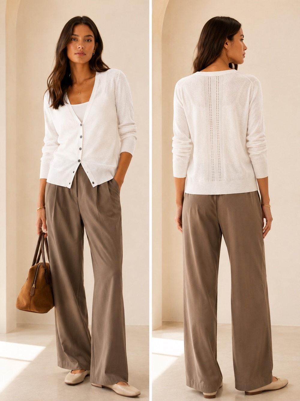 Banana Republic Luxe Blend Cardigan Silk Cashmere Pointelle White Sz MP - Picture 2 of 8